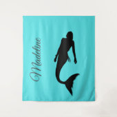 Mermaid Silhouette Blue Summer Modern Wandteppich (Vorderseite)