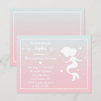 Mermaid Silhouette Pink Blue Ombre Geburtstagspart Einladung