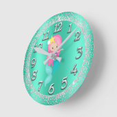 Mermaid Silver Aqua Crystals Confetti Glitter Pink Runde Wanduhr (Winkel)