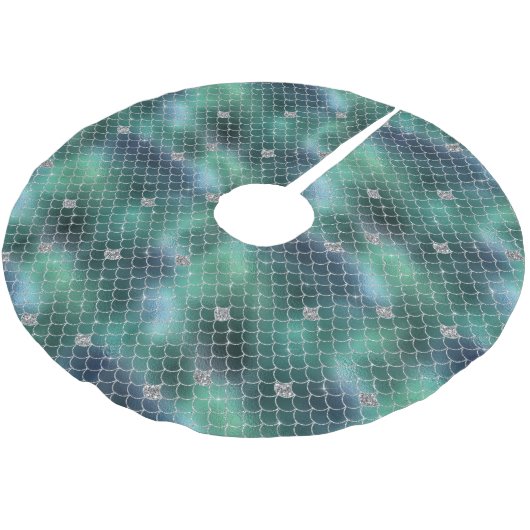Mermaid Silver Aquamarin Green Ocean Glitz Polyester Weihnachtsbaumdecke (Schrägansicht)