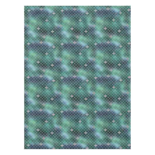 Mermaid Silver Aquamarin Green Ocean Glitz Tischdecke (Vorderseite)