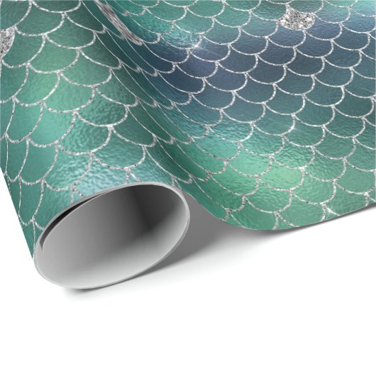 Mermaid Silver Aquamarin Ocean Glitz Geschenkpapier (Rolleneckpunkt)