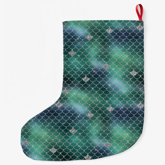 Mermaid Silver Aquamarin Ocean Glitz Großer Weihnachtsstrumpf (Rückseite)