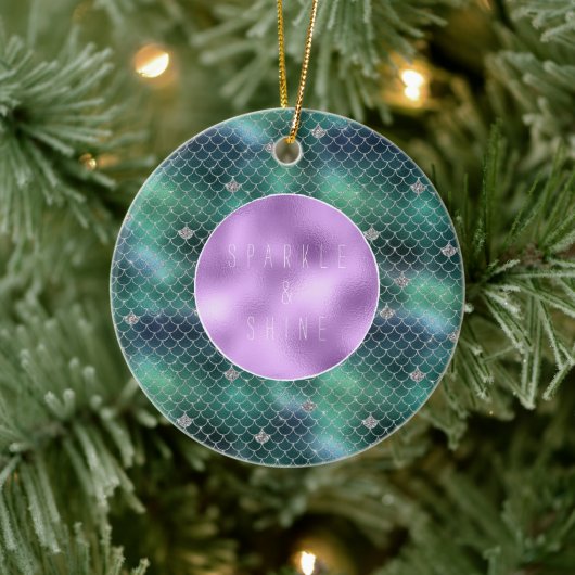 Mermaid Silver Aquamarin Ocean Glitz Keramik Ornament (Baum)