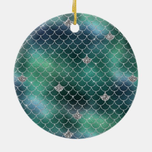 Mermaid Silver Aquamarin Ocean Glitz Keramik Ornament (Hinten)