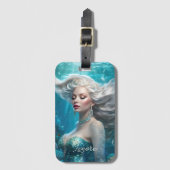 Mermaid Silver Hair Türkis Ozean Gepäckanhänger (Vorderseite Vertikal)