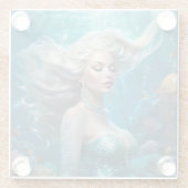Mermaid Silver Hair Türkis Ozean Glasuntersetzer (Rückseite)