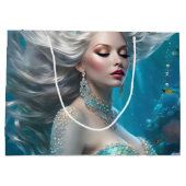 Mermaid Silver Hair Türkis Ozean Große Geschenktüte (Rückseite)