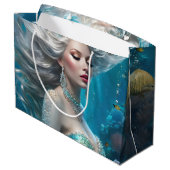 Mermaid Silver Hair Türkis Ozean Große Geschenktüte (Rückseite Schrägansicht)