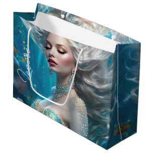 Mermaid Silver Hair Türkis Ozean Große Geschenktüte