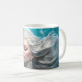 Mermaid Silver Hair Türkis Ozean Kaffeetasse (VorderseiteRechts)