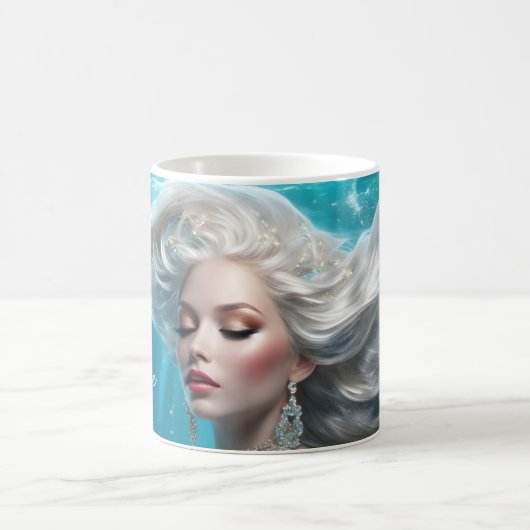 Mermaid Silver Hair Türkis Ozean Kaffeetasse (Mittel)