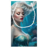 Mermaid Silver Hair Türkis Ozean Kleine Geschenktüte (Rückseite)