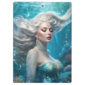 Mermaid Silver Hair Türkis Ozean Klemmbrett (Rückseite)