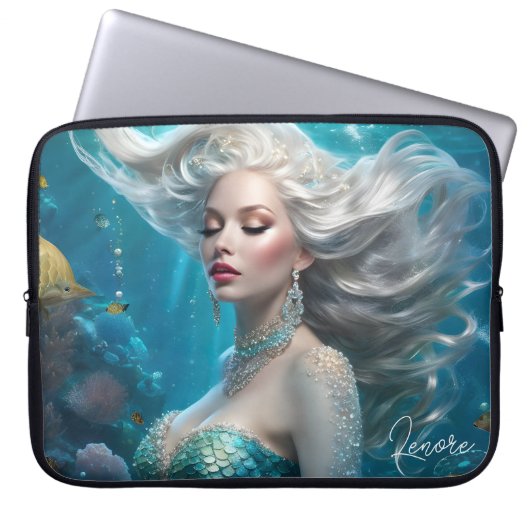 Mermaid Silver Hair Türkis Ozean Laptopschutzhülle (Vorderseite)