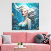 Mermaid Silver Hair Türkis Ozean Leinwanddruck (Insitu (Wohnzimmer))