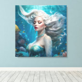 Mermaid Silver Hair Türkis Ozean Leinwanddruck (Insitu (Holzboden))