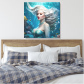 Mermaid Silver Hair Türkis Ozean Leinwanddruck (Insitu (Schlafzimmer))
