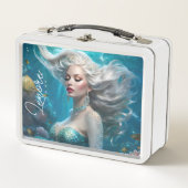 Mermaid Silver Hair Türkis Ozean Metall Brotdose (Vorderseite)