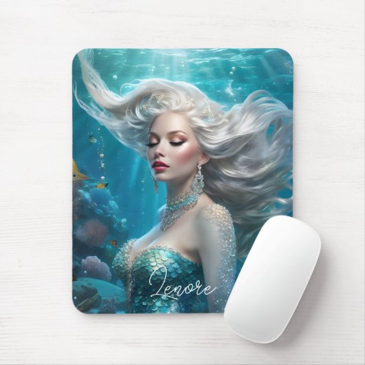 Mermaid Silver Hair Türkis Ozean Mousepad (Mit Mouse)