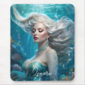 Mermaid Silver Hair Türkis Ozean Mousepad (Vorne)