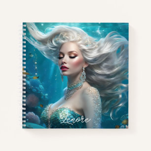Mermaid Silver Hair Türkis Ozean Notizblock
