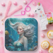 Mermaid Silver Hair Türkis Ozean Pappteller (Party)