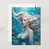 Mermaid Silver Hair Türkis Ozean Postkarte (Vorne/Hinten)