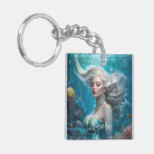 Mermaid Silver Hair Türkis Ozean Schlüsselanhänger (Vorderseite links)