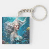 Mermaid Silver Hair Türkis Ozean Schlüsselanhänger (Rückseite)