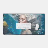 Mermaid Silver Hair Türkis Ozean Schreibtischunterlage (Tastatur & Maus)