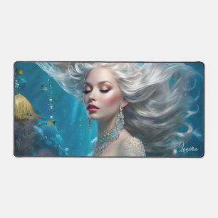 Mermaid Silver Hair Türkis Ozean Schreibtischunterlage