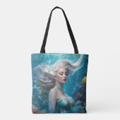 Mermaid Silver Hair Türkis Ozean Tasche (Rückseite)