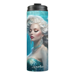 Mermaid Silver Hair Türkis Ozean Thermosbecher