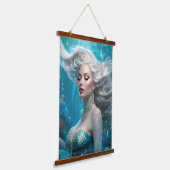 Mermaid Silver Hair Türkis Ozean Wandteppich Mit Holzrahmen (Gewinkelt)