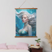 Mermaid Silver Hair Türkis Ozean Wandteppich Mit Holzrahmen (Schlafzimmer)