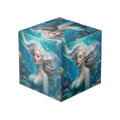 Mermaid Silver Hair Türkis Ozean Würfel (Rückseite Schrägansicht)