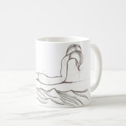 Mermaid Simple Elegante Zeichnend Fantasy Art Kaffeetasse (VorderseiteRechts)