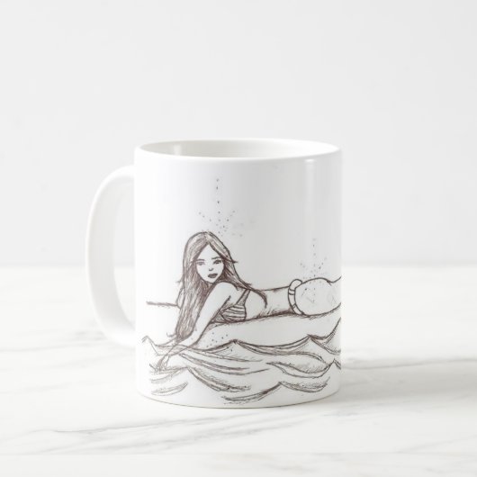 Mermaid Simple Elegante Zeichnend Fantasy Art Kaffeetasse (Vorderseite Links)