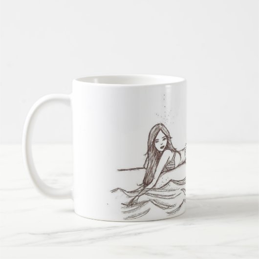 Mermaid Simple Elegante Zeichnend Fantasy Art Kaffeetasse (Links)