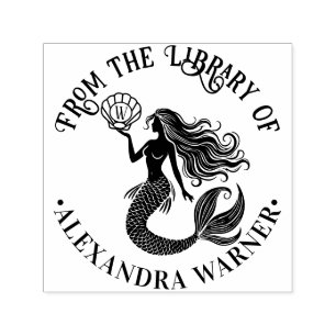 Mermaid Siren Silhouette Library Book Name Initial Permastempel