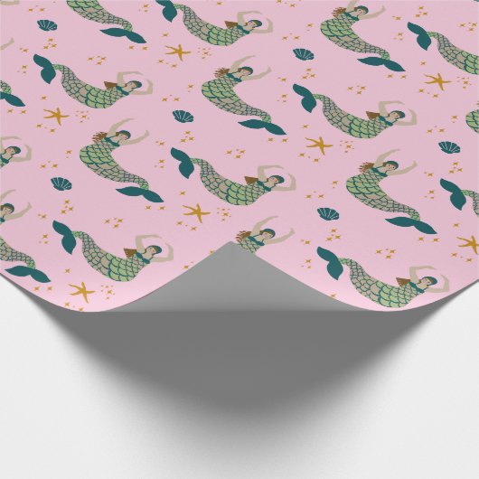 Mermaid Siren Theme Illustration Print Pink Geschenkpapier (Ecke)