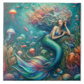 Mermaid Siren's Coral Kingdom - Ocean Fantasy Tile Fliese (Vorderseite)