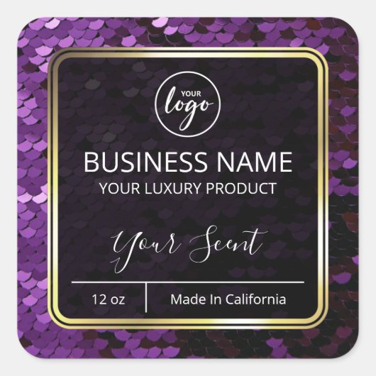 Mermaid-Skala für Lila- und Goldkerzenzeichen Quadratischer Aufkleber (Vorderseite)