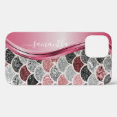 Mermaid-Skala Silver Handgeschriebener Name Rosa Case-Mate iPhone Hülle (Rückseite (Horizontal))