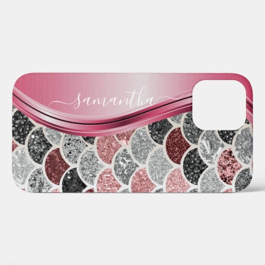 Mermaid-Skala Silver Handgeschriebener Name Rosa Case-Mate iPhone Hülle (Rückseite (Horizontal))