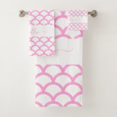 Mermaid skaliert Glitzer rosa lila Name Funkeln Badhandtuch Set (Insitu)