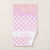 Mermaid skaliert Glitzer rosa lila Name Funkeln Badhandtuch Set (Handtuch)