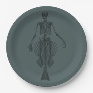 Mermaid Skeleton Dark Halloween Pappteller