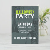 Mermaid Skeleton Dark Halloween-Party Einladung (Stehend Vorderseite)